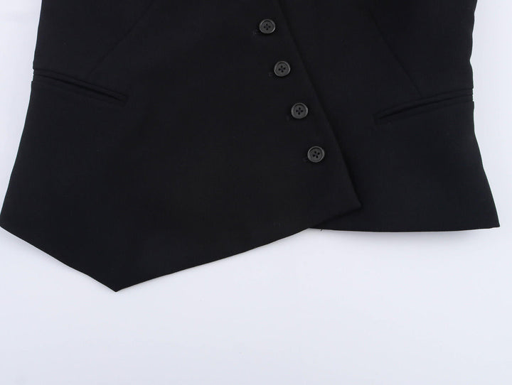 Reese Black  V Neck Buttons Up Asymmetrical Vest Top