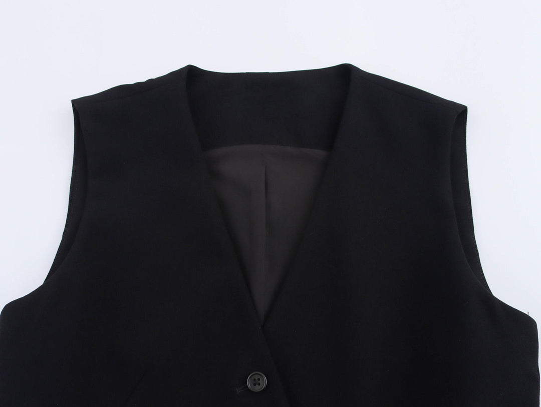 Reese Black  V Neck Buttons Up Asymmetrical Vest Top