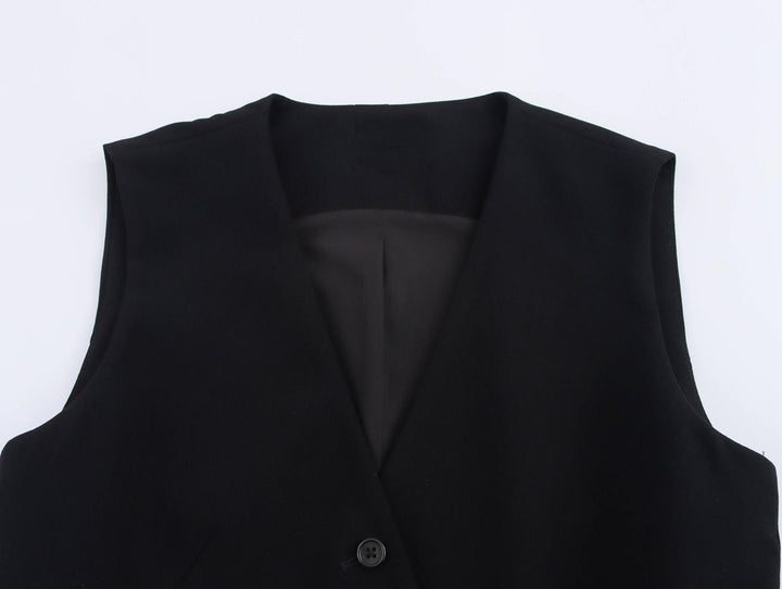 Reese Black  V Neck Buttons Up Asymmetrical Vest Top