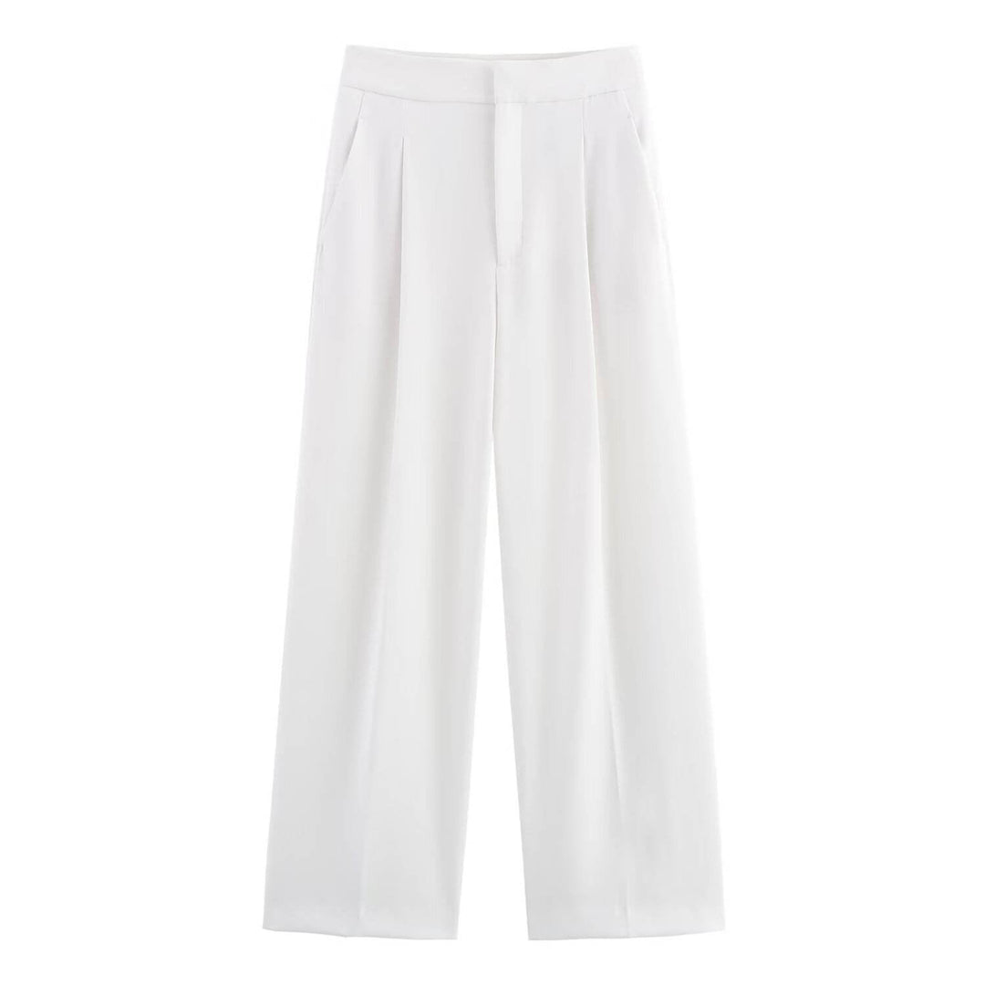 Reese White Zipper Fly Elegant Pants Casual Loose  Trouser