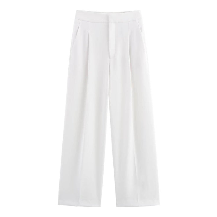 Reese White Zipper Fly Elegant Pants Casual Loose  Trouser