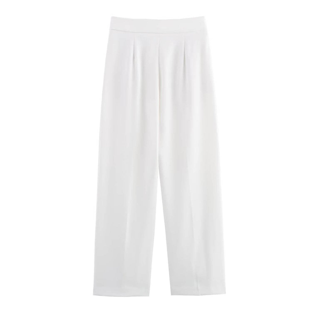 Reese White Zipper Fly Elegant Pants Casual Loose  Trouser