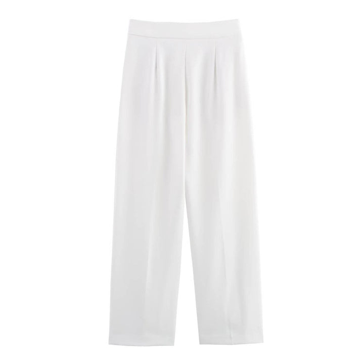 Reese White Zipper Fly Elegant Pants Casual Loose  Trouser
