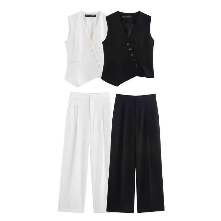 Reese White Zipper Fly Elegant Pants Casual Loose  Trouser