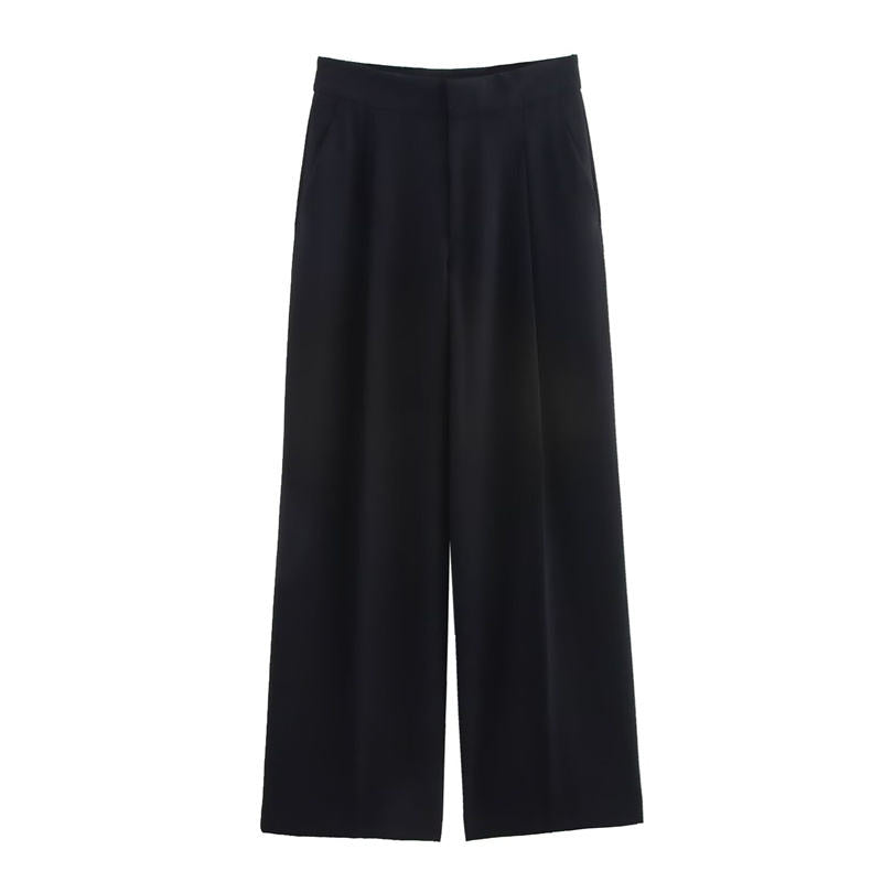 Reese Black Zipper Fly Elegant Pants Casual Loose  Trouser