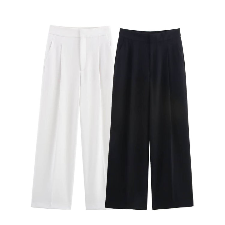 Reese White Zipper Fly Elegant Pants Casual Loose  Trouser
