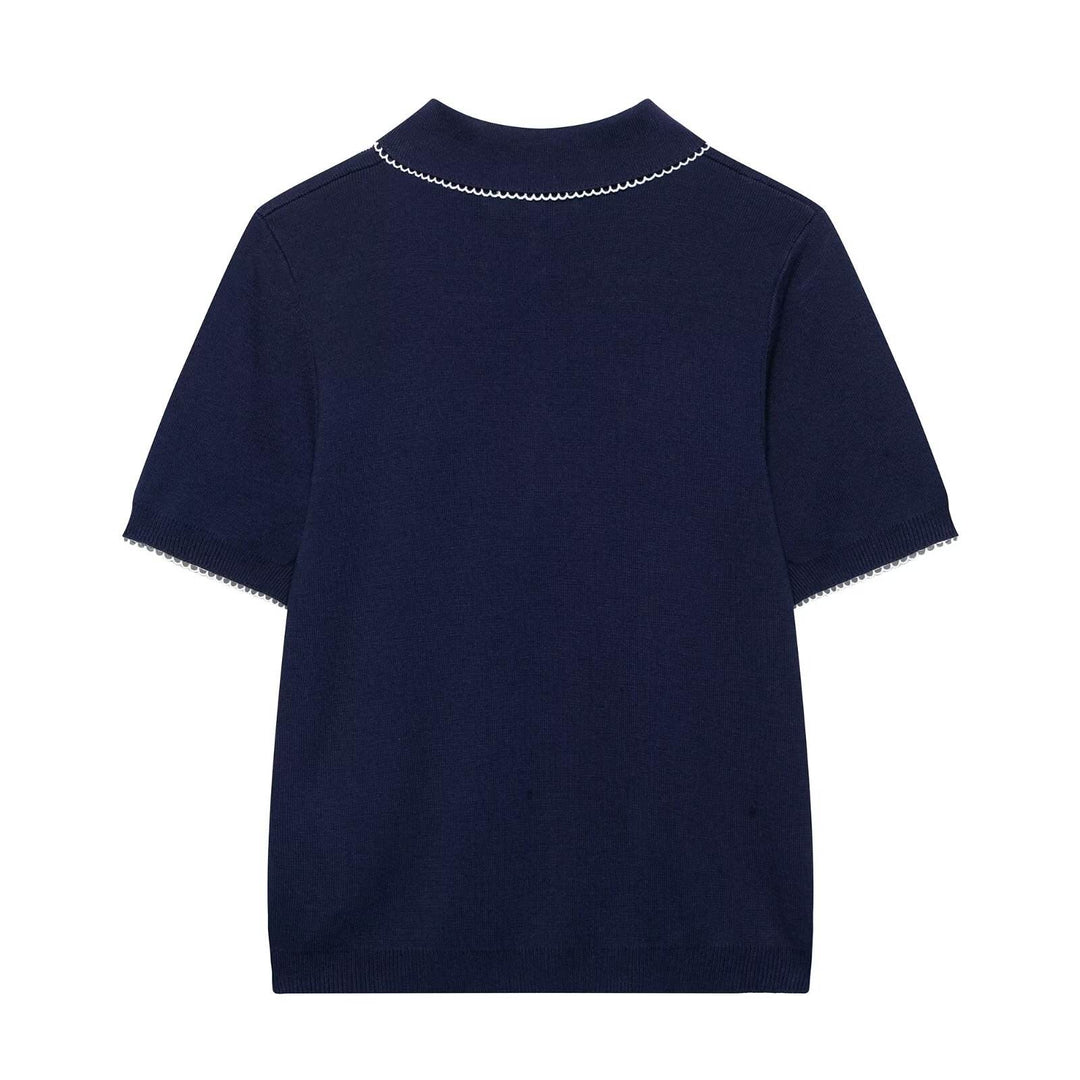 Antonella Navy Blue Short-Sleeved  Knitted Top