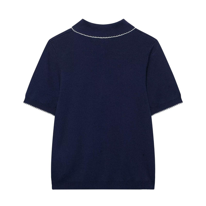 Antonella Navy Blue Short-Sleeved  Knitted Top