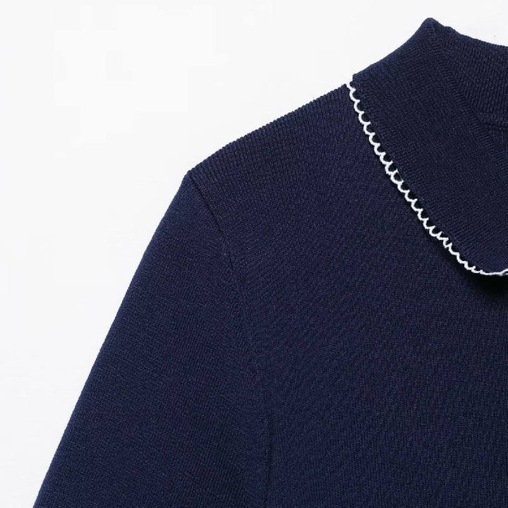 Antonella Navy Blue Short-Sleeved  Knitted Top