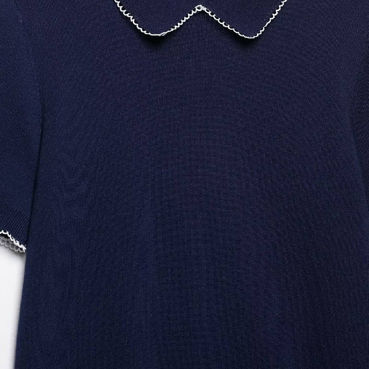 Antonella Navy Blue Short-Sleeved  Knitted Top