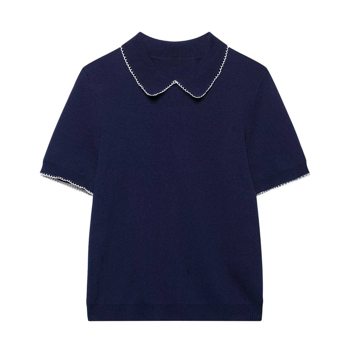 Antonella Navy Blue Short-Sleeved  Knitted Top