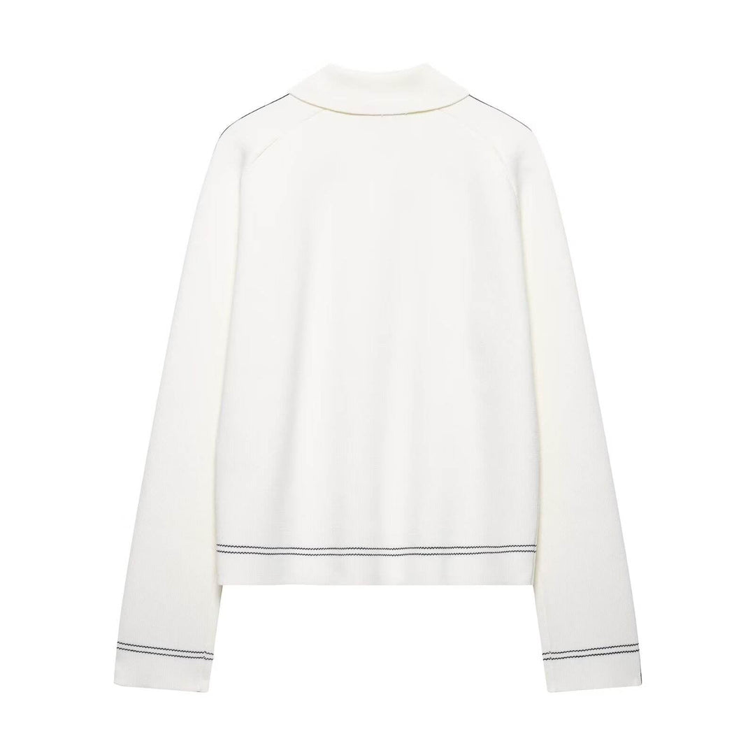 Lennon Off White Lapel Single Breasted Knitted Jacket