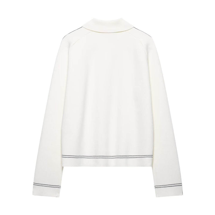 Lennon Off White Lapel Single Breasted Knitted Jacket