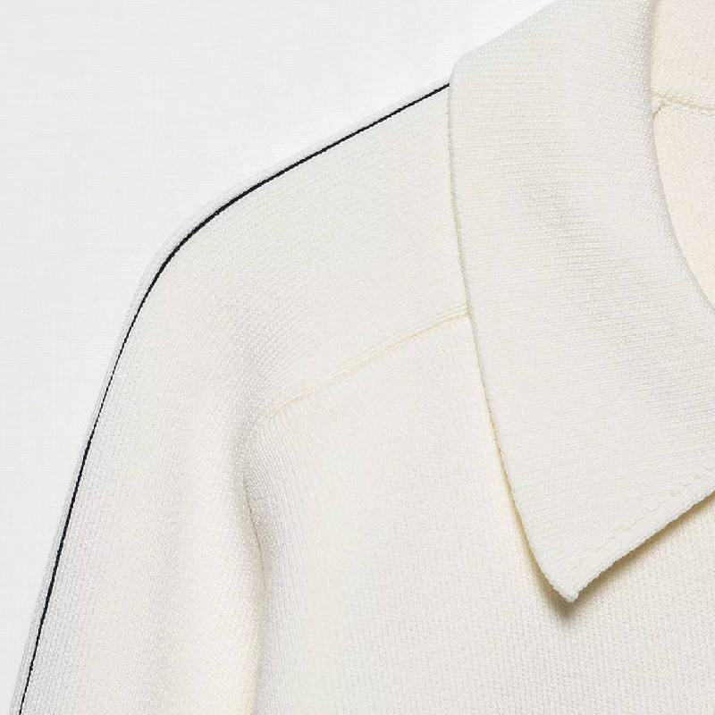 Lennon Off White Lapel Single Breasted Knitted Jacket