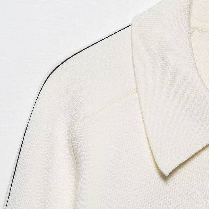 Lennon Off White Lapel Single Breasted Knitted Jacket