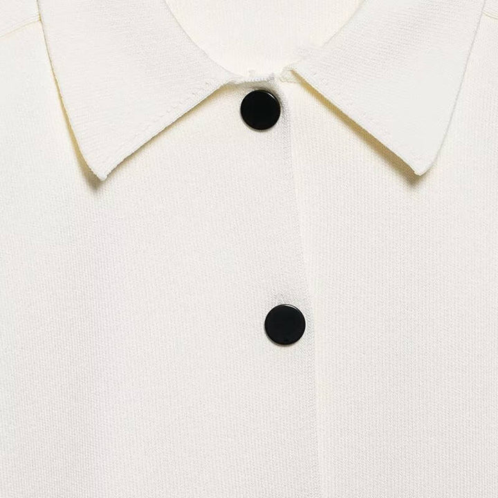 Lennon Off White Lapel Single Breasted Knitted Jacket
