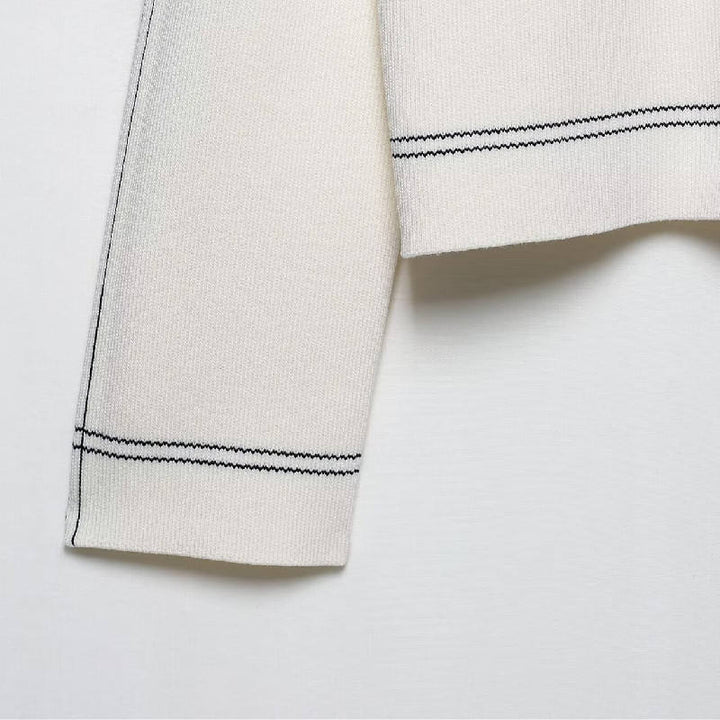 Lennon Off White Lapel Single Breasted Knitted Jacket