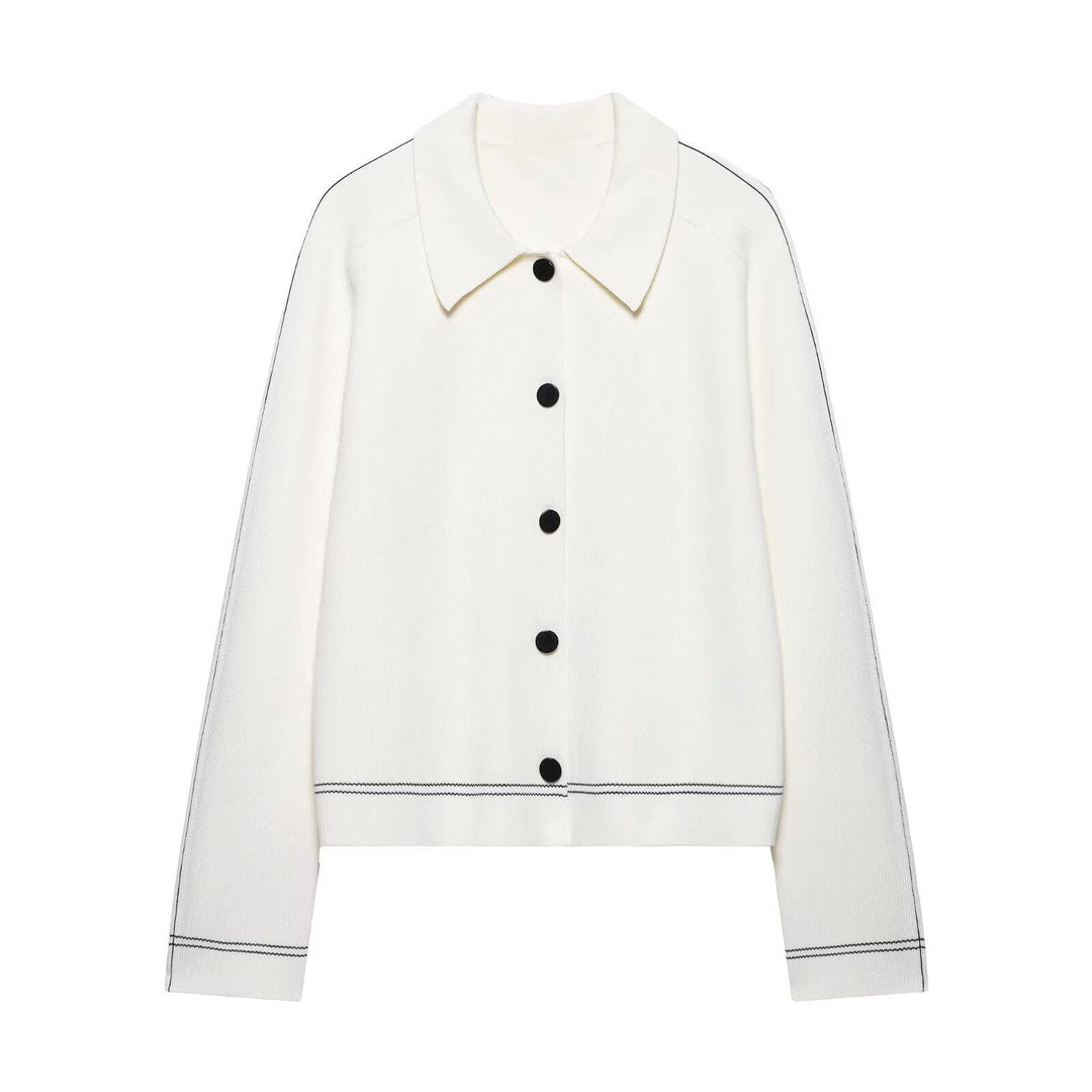 Lennon Off White Lapel Single Breasted Knitted Jacket