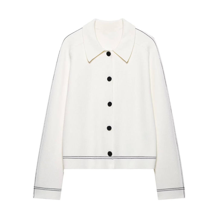Lennon Off White Lapel Single Breasted Knitted Jacket