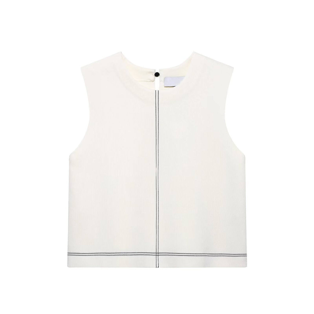 Charlee White Round Neck Sleeveless Knitted Top