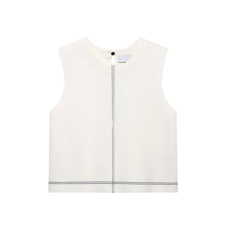 Charlee White Round Neck Sleeveless Knitted Top