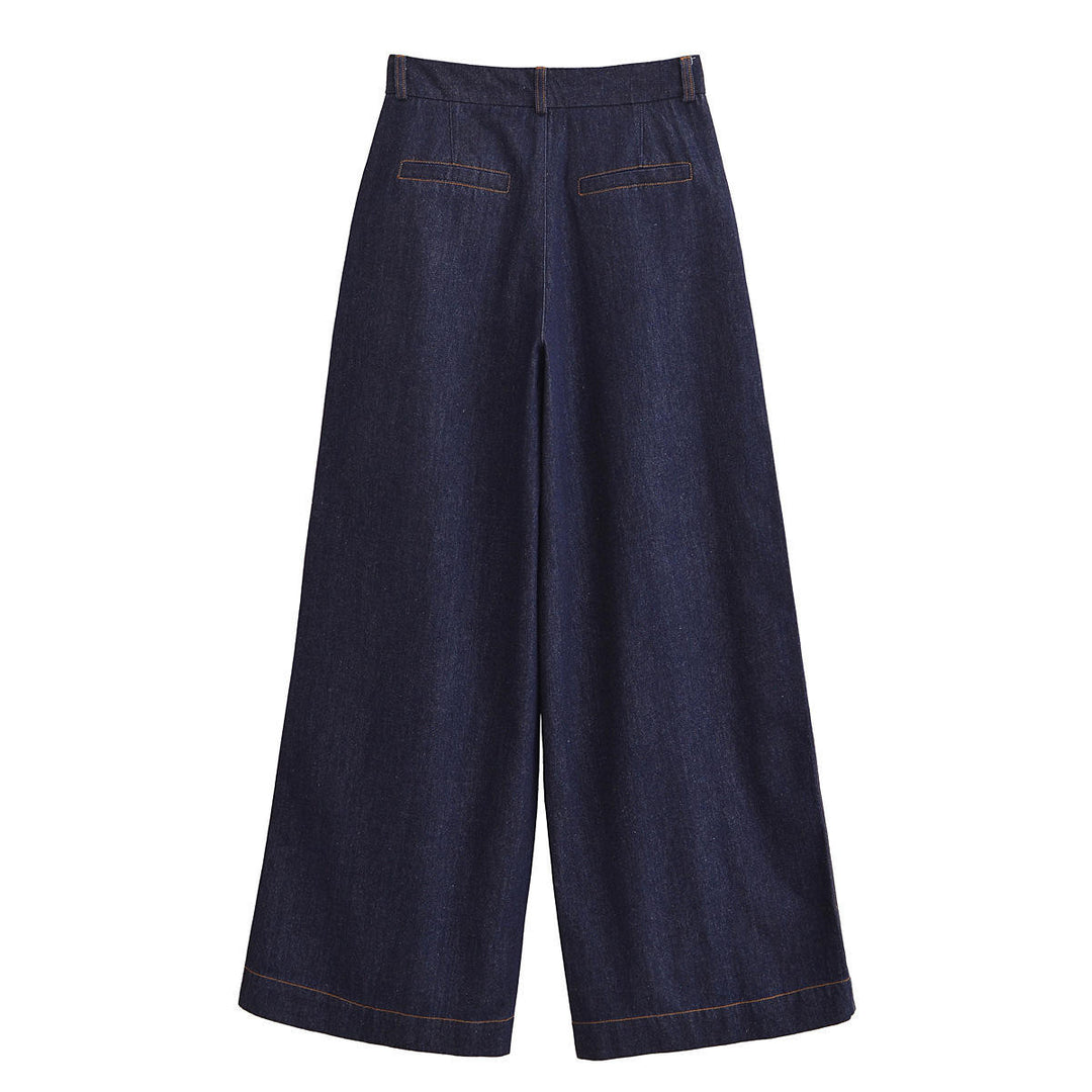 Madilyn Denim Blue High Waist Vintage Pants Zipper Fly Wide Leg Trouser
