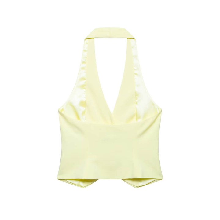 Camryn Beige Halter Neck Button Down Vest Top