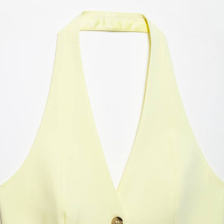 Camryn Beige Halter Neck Button Down Vest Top