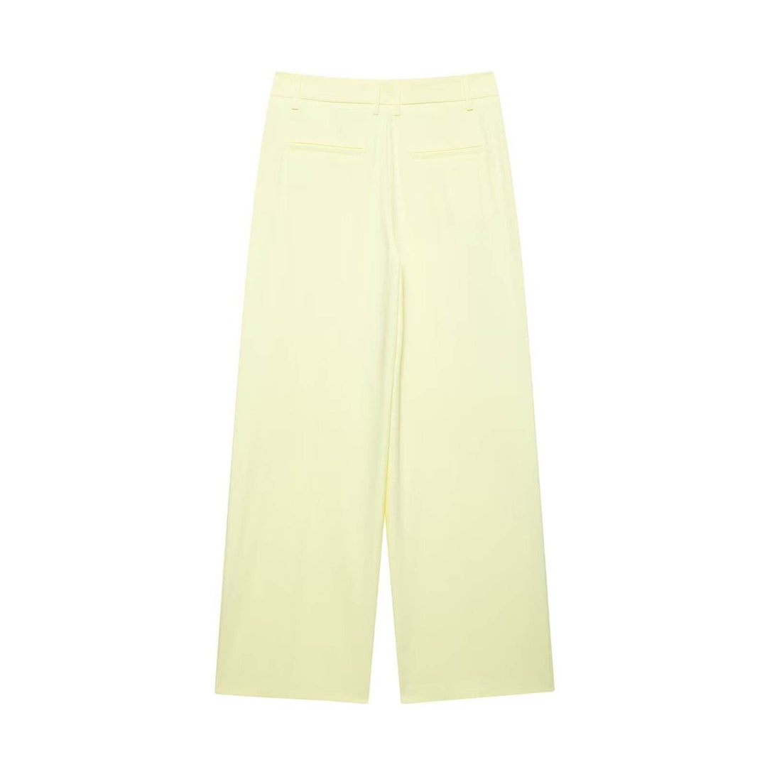 Camryn Beige High Waist  Zipper Fly Wide Leg Trouser
