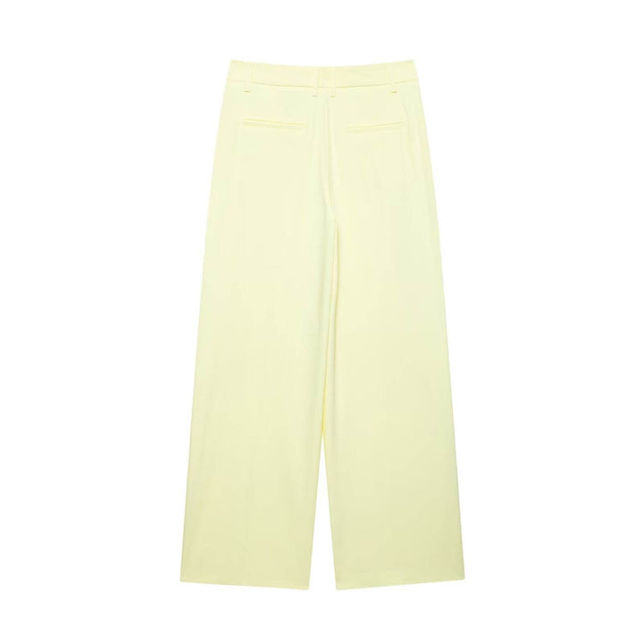 Camryn Beige High Waist  Zipper Fly Wide Leg Trouser