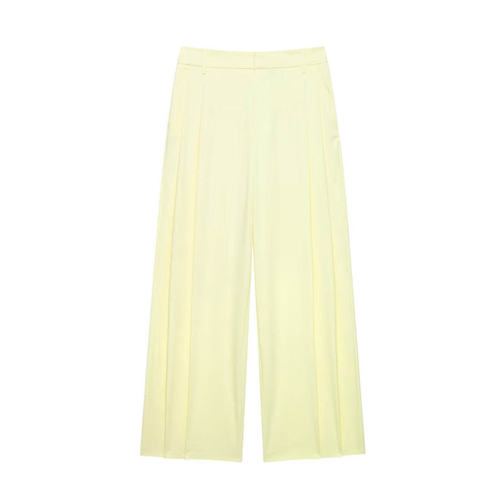Camryn Beige High Waist  Zipper Fly Wide Leg Trouser