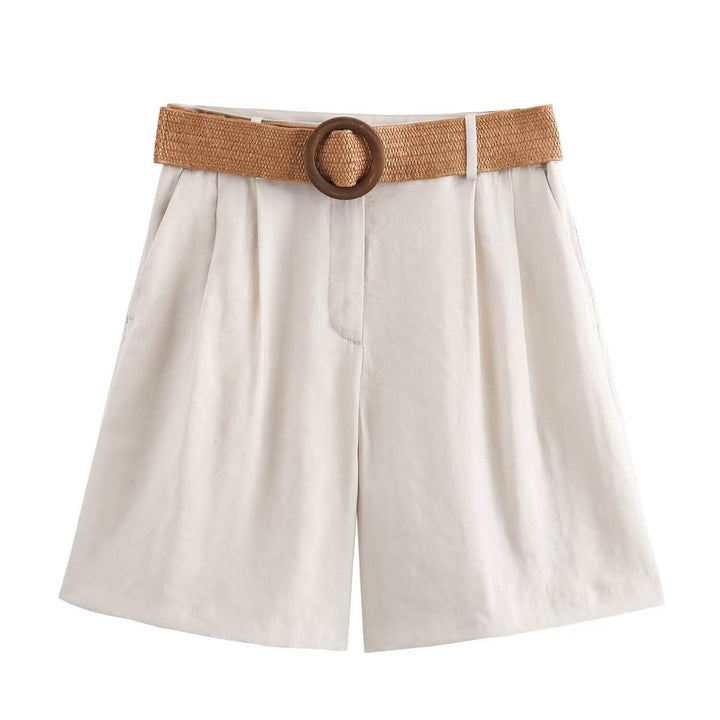 Annalise White High Waist Slim Loose Wide Leg Pleated  With Belt