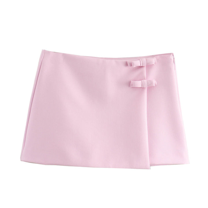 Lexi Pink Ties Bow Shorts Skirts Vintage Mid-rise Side Zipper  Skort