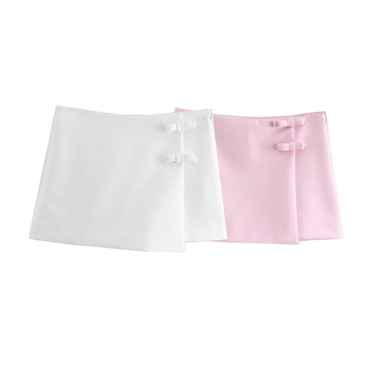 Lexi Pink Ties Bow Shorts Skirts Vintage Mid-rise Side Zipper  Skort