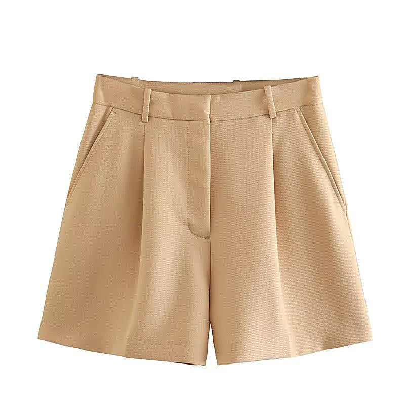 Jazlyn Khaki Zipper Fly  Side Pockets and Belt Hoops Short