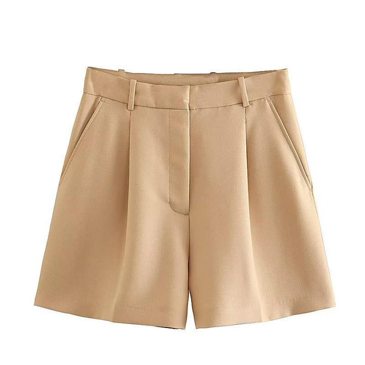 Jazlyn Khaki Zipper Fly  Side Pockets and Belt Hoops Short