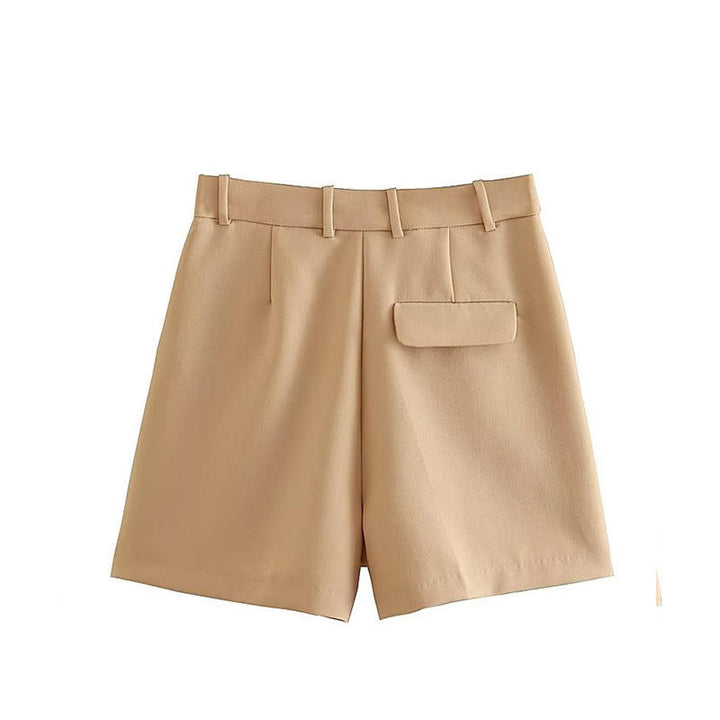 Jazlyn Khaki Zipper Fly  Side Pockets and Belt Hoops Short