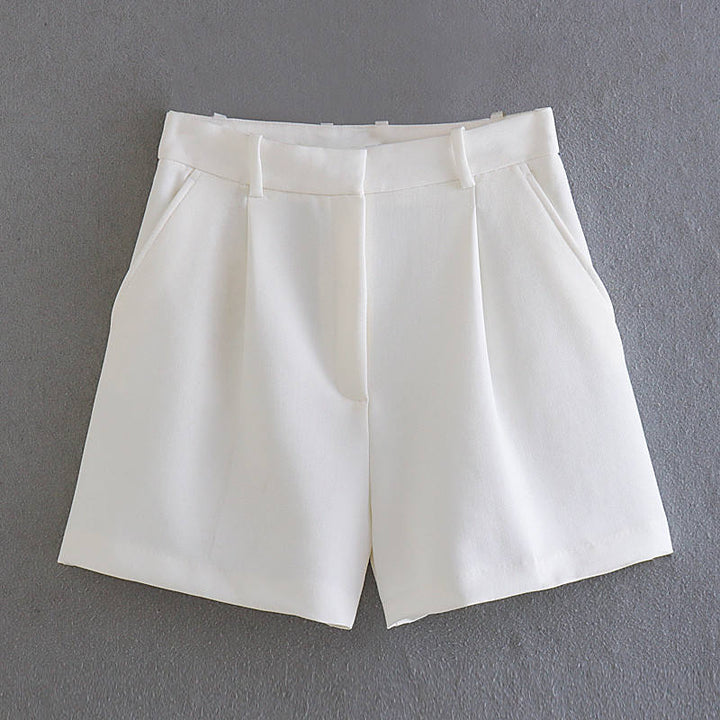 Jazlyn White Zipper Fly  Side Pockets and Belt Hoops Short