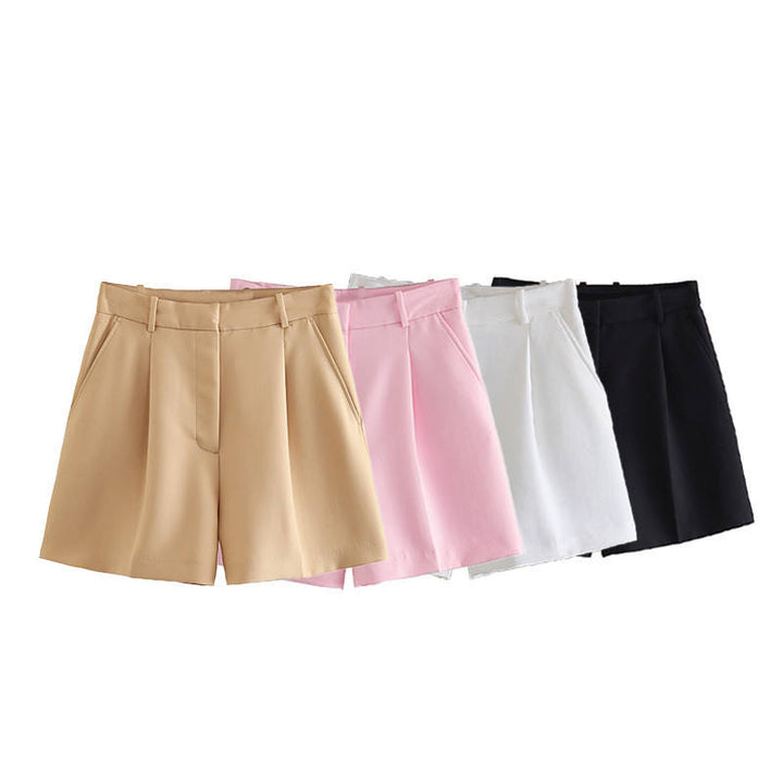 Jazlyn Khaki Zipper Fly  Side Pockets and Belt Hoops Short