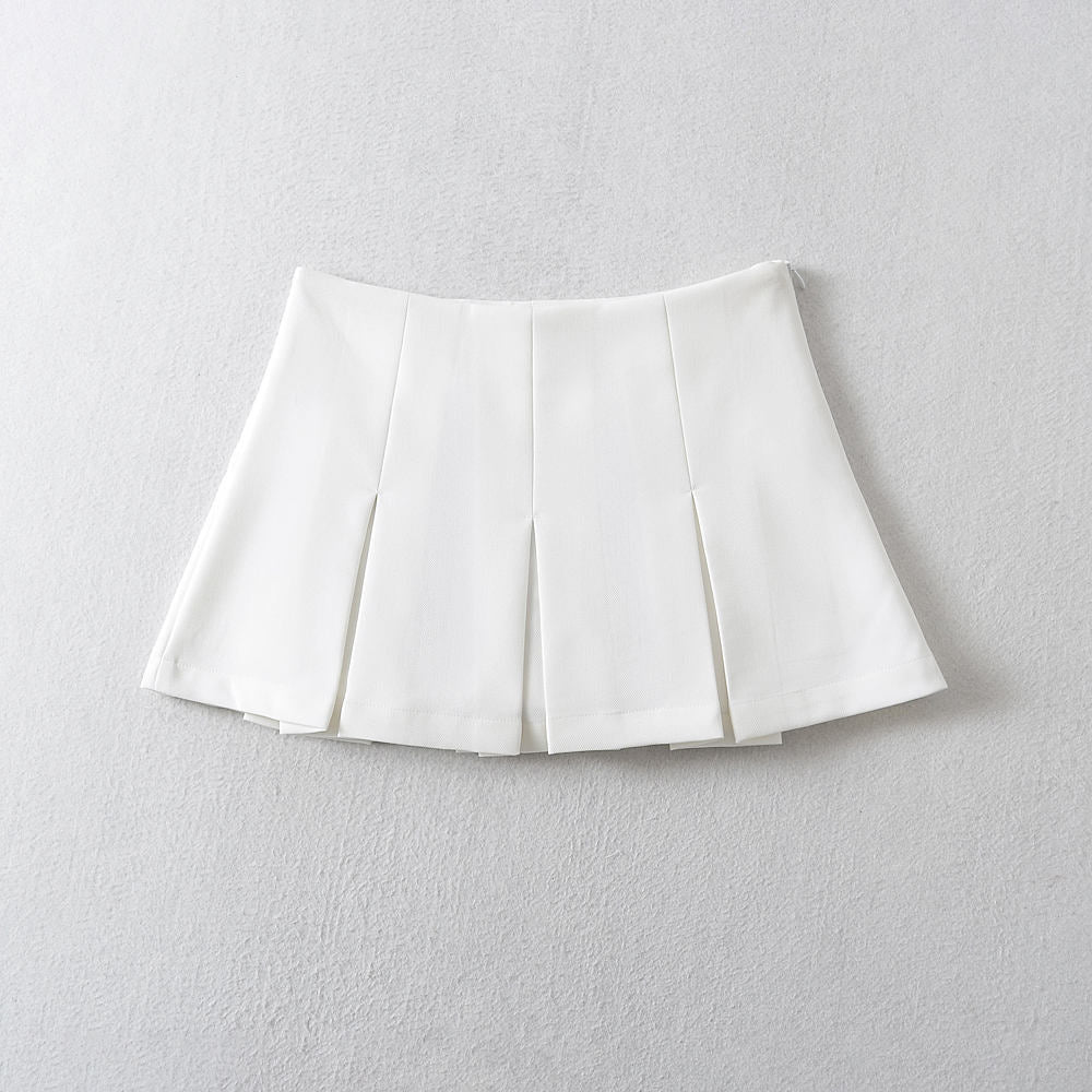 Eileen White Pleated Zipper Fly Casual Pleated Skort