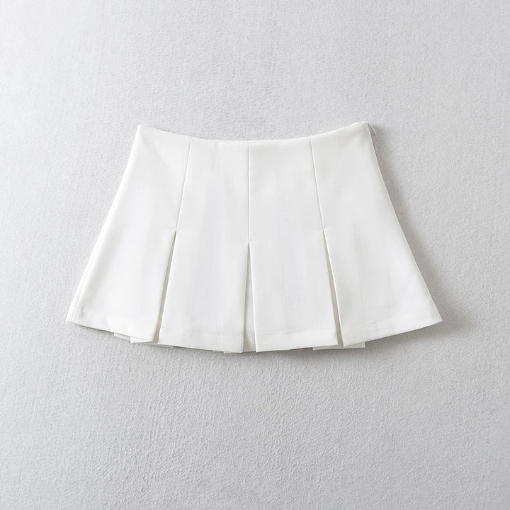 Eileen White Pleated Zipper Fly Casual Pleated Skort