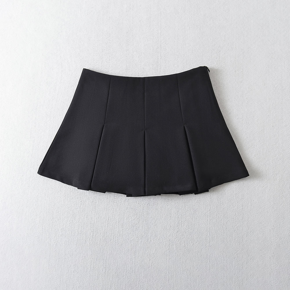 Eileen Black Pleated Zipper Fly Casual Pleated Skort