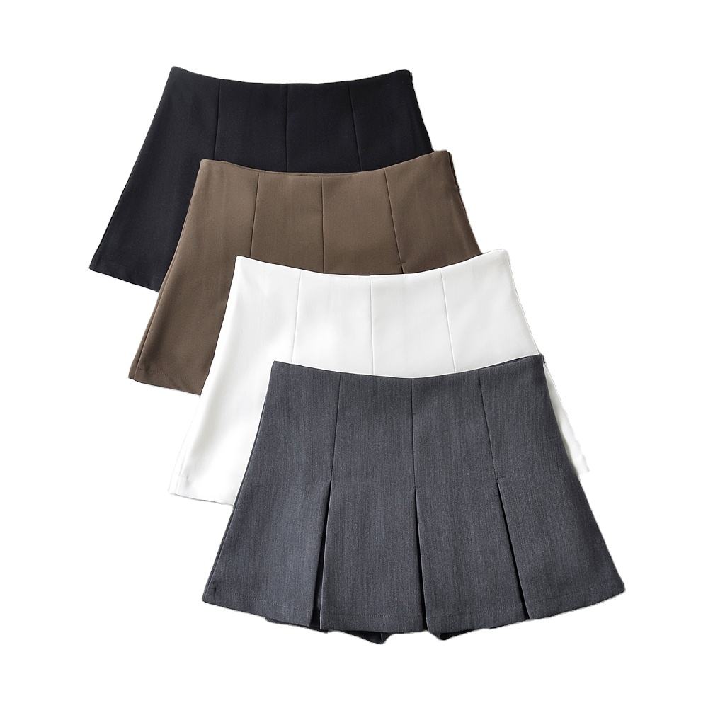 Eileen White Pleated Zipper Fly Casual Pleated Skort