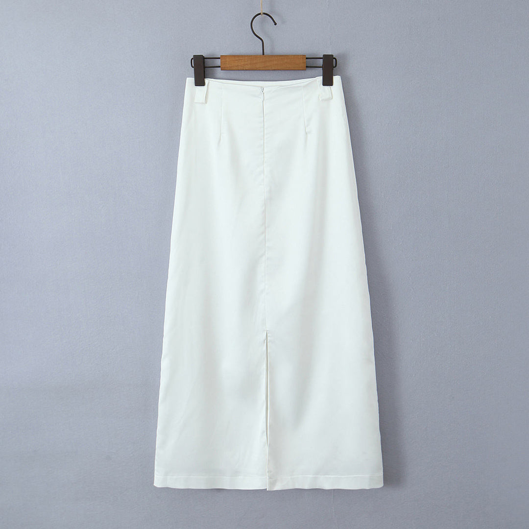 Chaya White Zipper Fly Slit Maxi Skirt