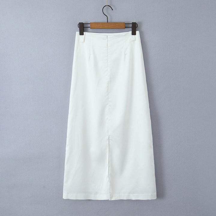 Chaya White Zipper Fly Slit Maxi Skirt