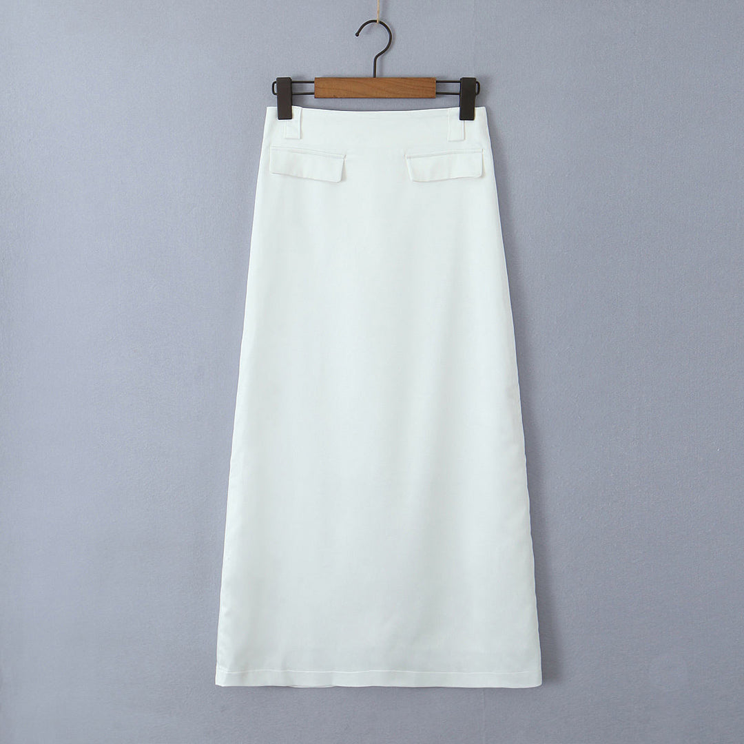 Chaya White Zipper Fly Slit Maxi Skirt