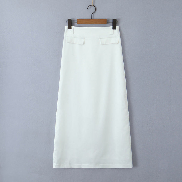 Chaya White Zipper Fly Slit Maxi Skirt