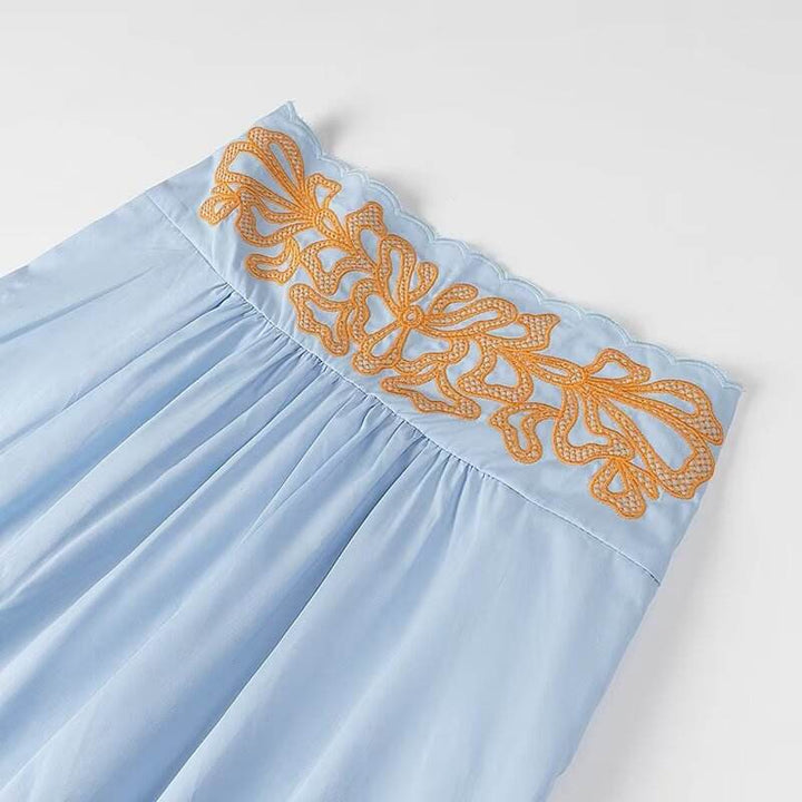 Jream Blue Orange Spaghetti Strap Embroidery Crop Tank Top Long Skirt  2 Piece Set