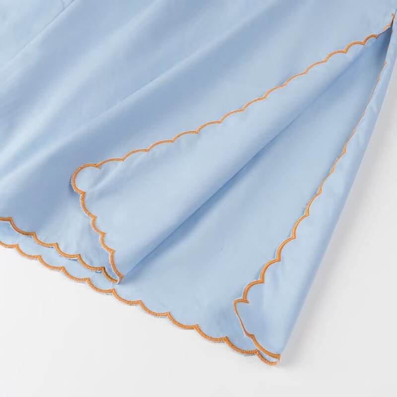 Jream Blue Orange Spaghetti Strap Embroidery Crop Tank Top Long Skirt  2 Piece Set