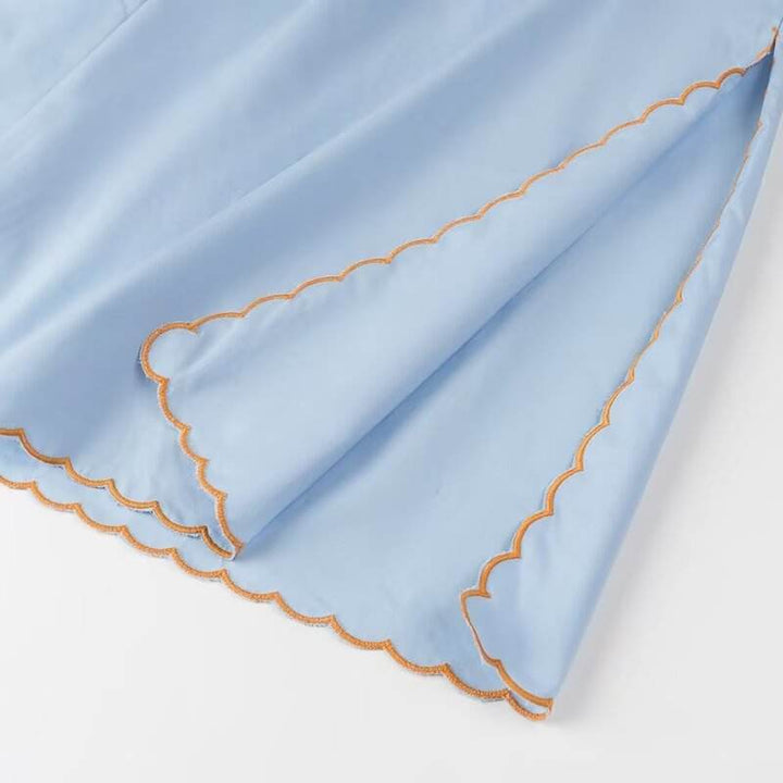 Jream Blue Orange Spaghetti Strap Embroidery Crop Tank Top Long Skirt  2 Piece Set
